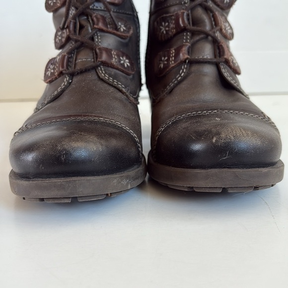 Pikolinos gray brown lace up side zip leather ankle boot stacked heel le mans - Picture 4 of 16